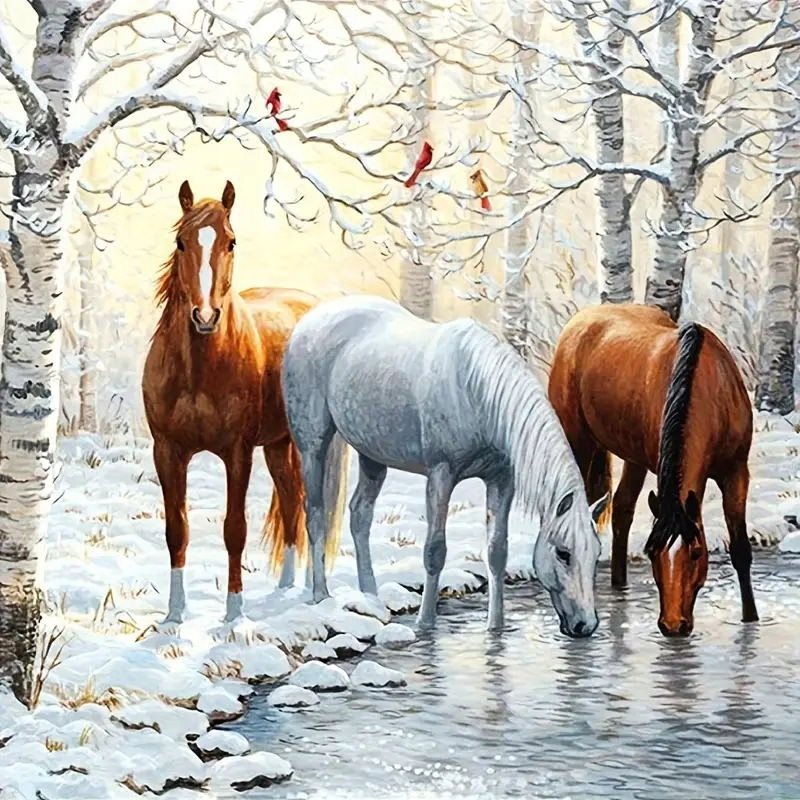 NORIMPEX Diamantové malování Tři koně v zimě 40x30cm