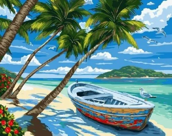 NORIMPEX Diamantové malování Loďka pod palmami 40x30cm