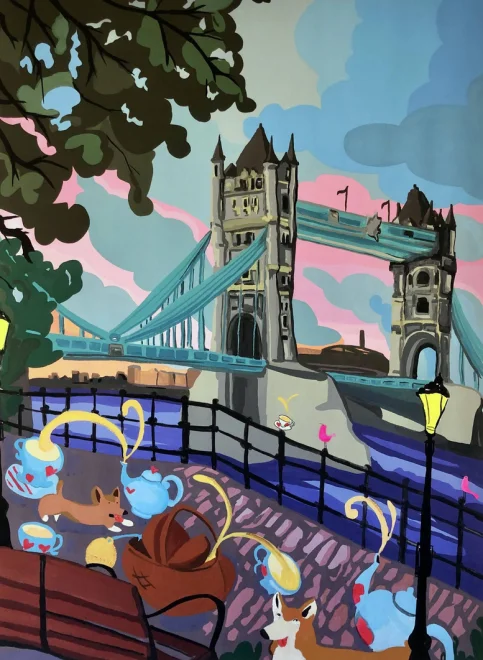NORIMPEX Diamantové malování Tower Bridge a psi Corgi 40x30cm