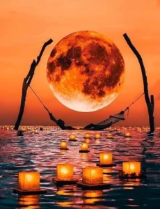 Diamantové malování Sny pod ohnivým měsícem 40x30cm