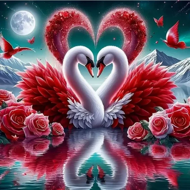 NORIMPEX Diamantové malování Romance v červené a bílé 40x30cm