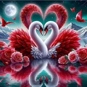 Diamantové malování Romance v červené a bílé 40x30cm