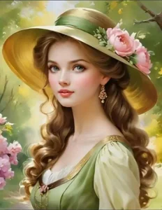 Diamantové malování Dáma v zeleném 40x30cm