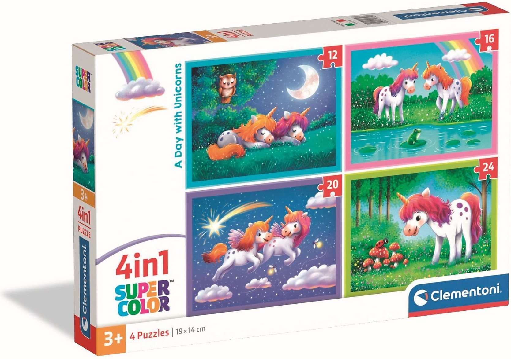 Puzzle pro děti Clementoni sada 4v1 Den s jednorožci 12,16,20,24 dílků