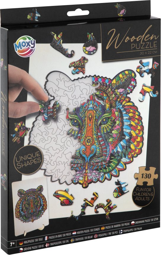 Dřevěné puzzle Moxy se stojánkem Tygr 130 dílků