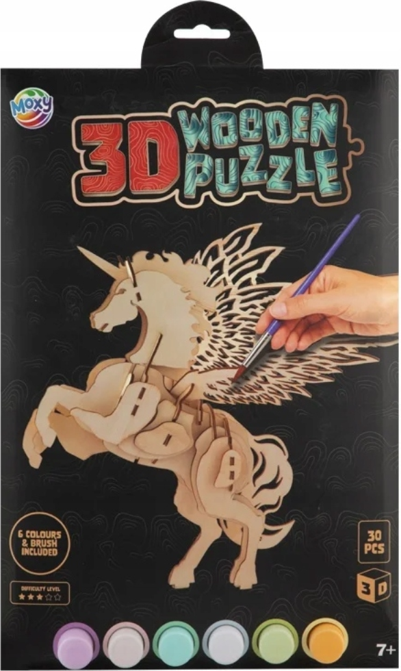 MOXY Dřevěné 3D vybarvovací puzzle Jednorožec
