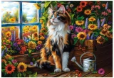 Puzzle Castorland 1000 dílků Kočičí meditace mezi květinami