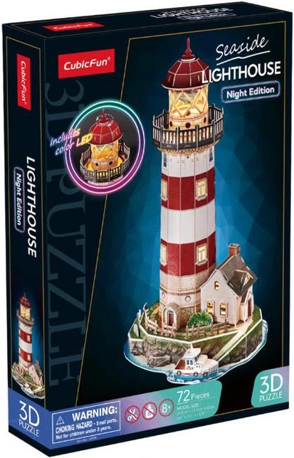 Svítící 3D puzzle CubicFun Noční edice LED: Přímořský maják 72 dílků
