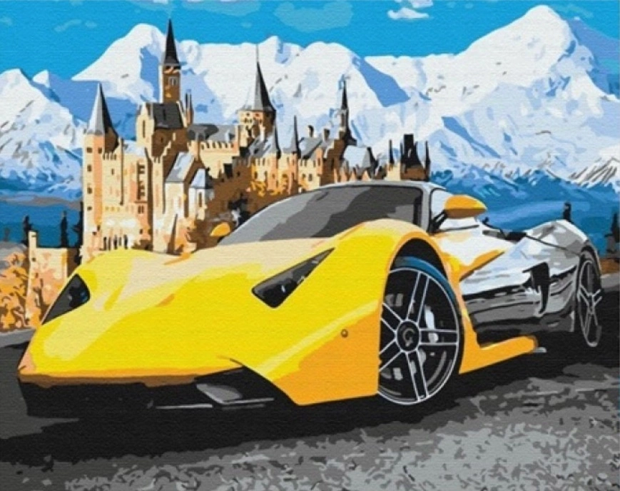 Diamantové malování Norimpex 40x30 cm Sportovní auto s pohádkovým hradem