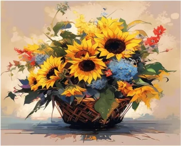 Diamantové malování Norimpex 40x30 cm Slunečnice a modré hortenzie