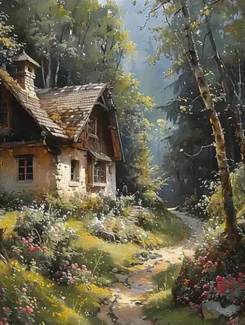 Diamantové malování Norimpex 40x30 cm Starý dům v lese