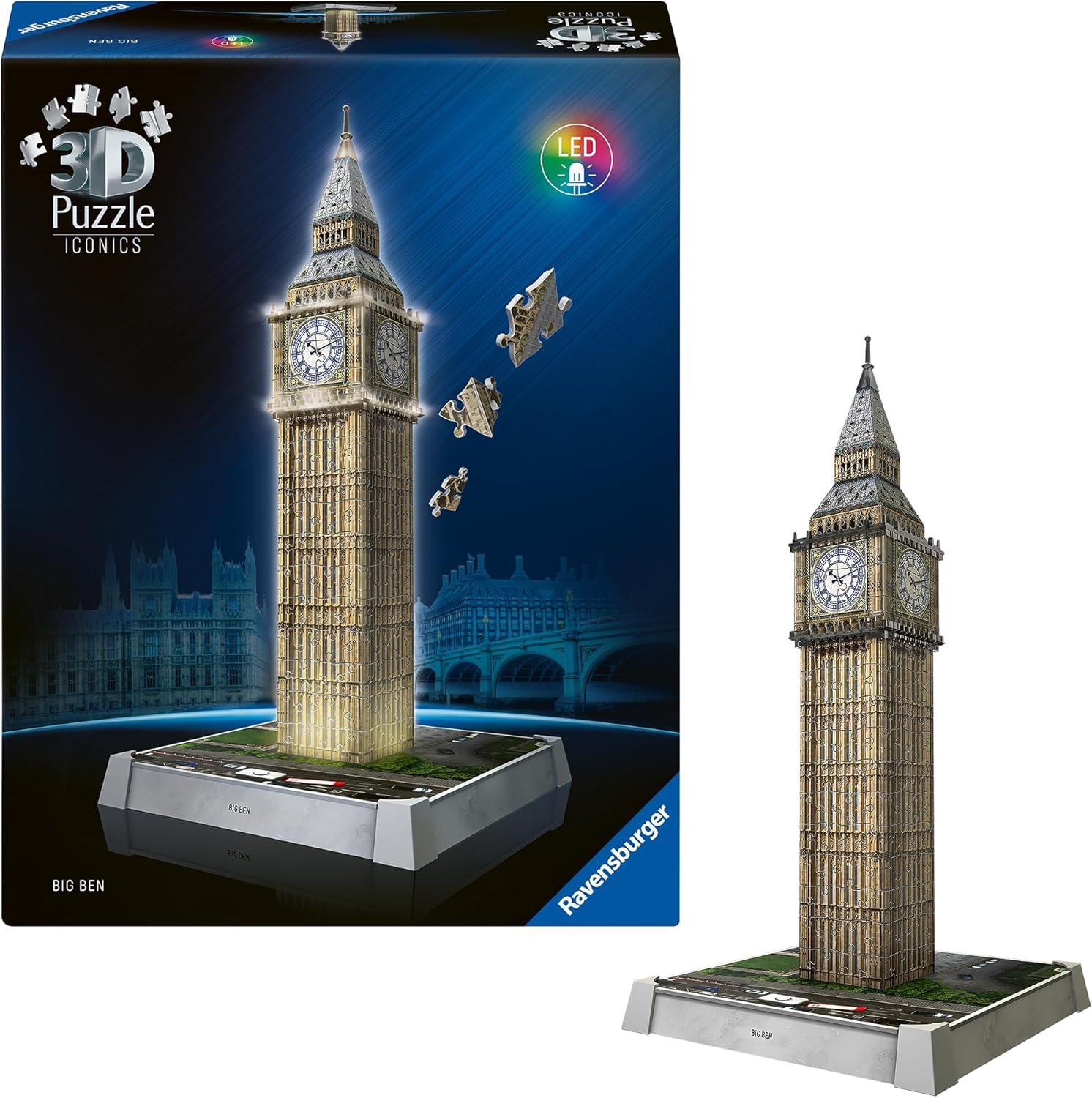 Svítící 3D puzzle Ravensburger Iconics: Big Ben (Noční Edice) 235 dílků