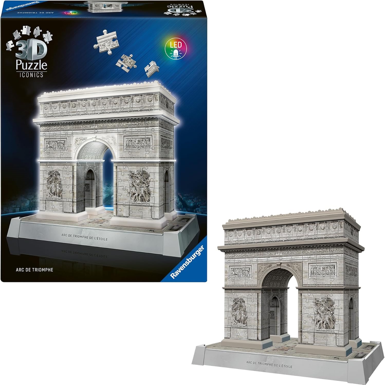 Svítící 3D puzzle Ravensburger Iconics: Vítězný oblouk (Noční Edice) 255 dílků