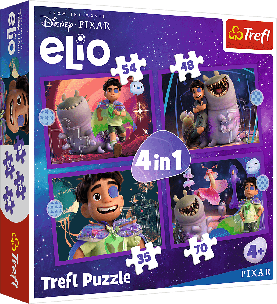 Puzzle pro děti Trefl sada 4v1 Elio: Eliovy mimozemské mise 35,48,54,70 dílků