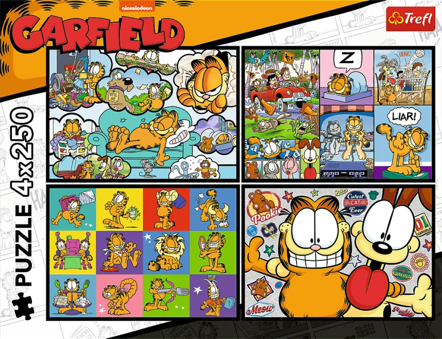 Puzzle Trefl 4x250 dílků Garfield nesnáší pondělky 4v1