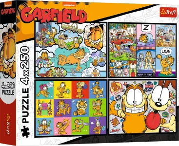 Puzzle Trefl 4x250 dílků Garfield nesnáší pondělky 4v1