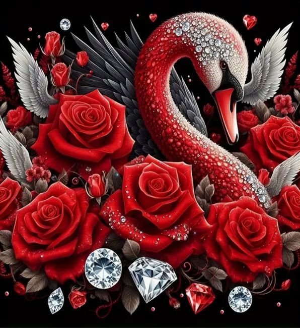 Diamantové malování Norimpex 40x30 cm Rubínová labuť a diamanty