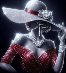 Diamantové malování Norimpex 40x30 cm Dáma v červeném třpytu