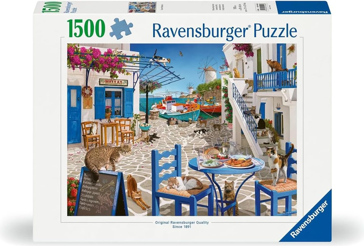 Puzzle Ravensburger 1500 dílků Kočky z ostrova Mykonos