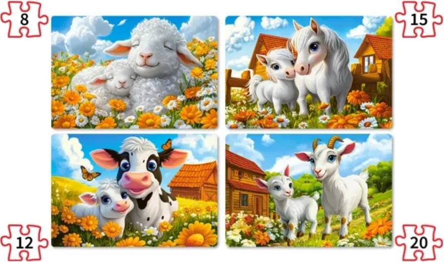 Puzzle pro děti Castorland sada 4v1 Milující zvířátka 8,12,15,20 dílků