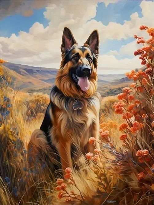 Diamantové malování Norimpex 40x30 cm Německý ovčák v horách