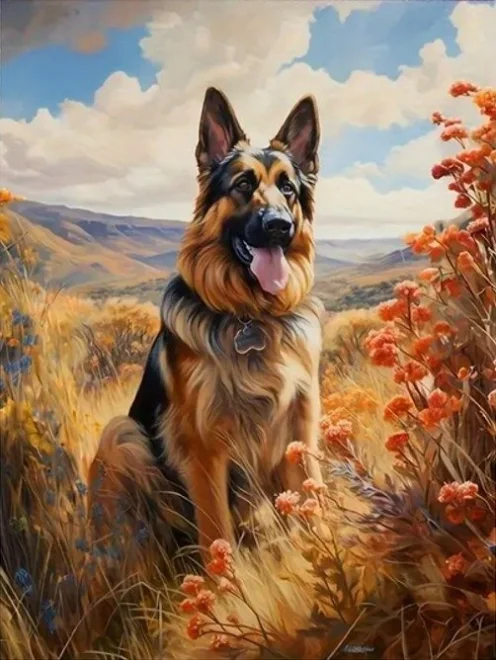 Diamantové malování Norimpex 40x30 cm Německý ovčák v horách