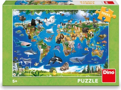 Puzzle pro děti Dino 100 XL dílků Mapa zvířat