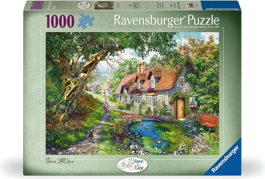 Puzzle Ravensburger 1000 dílků Down the Lane č. 1 - Ulička Flower Hill