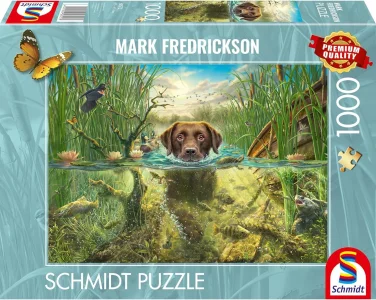 Puzzle Schmidt 1000 dílků Čokoládový labrador se chladí ve vodě