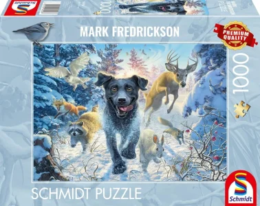 Puzzle Schmidt 1000 dílků Černý labrador ve sněhu