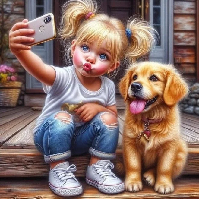 Diamantové malování Norimpex 40x30 cm Selfie s pejskem