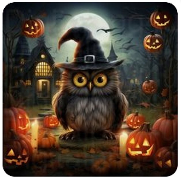 diamantové malování sova na halloween 30 × 40 cm