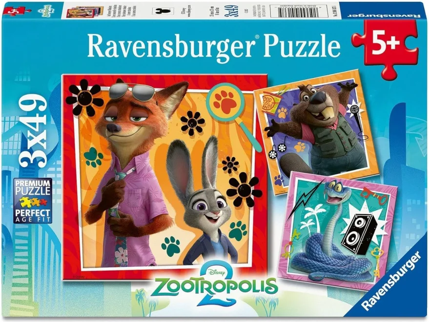 Puzzle pro děti Ravensburger 3x49 dílků Zootropolis: Město zvířat 2 - Na nové misi 3v1