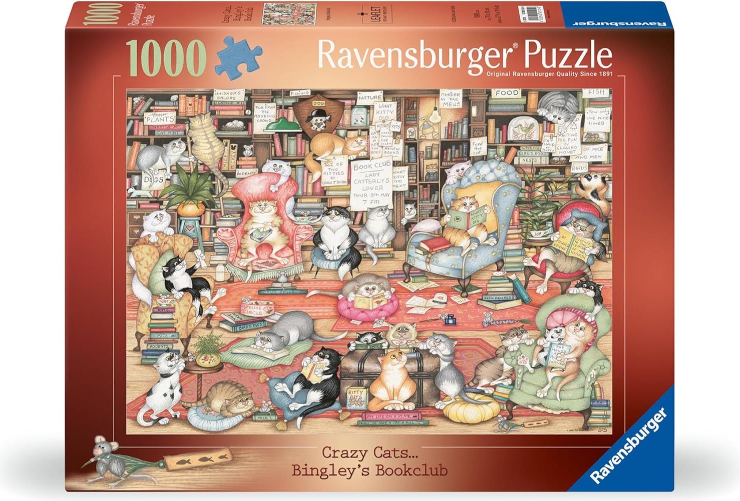 Puzzle Ravensburger 1000 dílků Crazy Cats: Bingleyho čtenářský klub