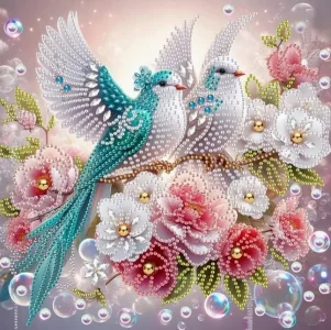 Diamantové malování Norimpex 40x30 cm Diamantoví ptáčci na květech