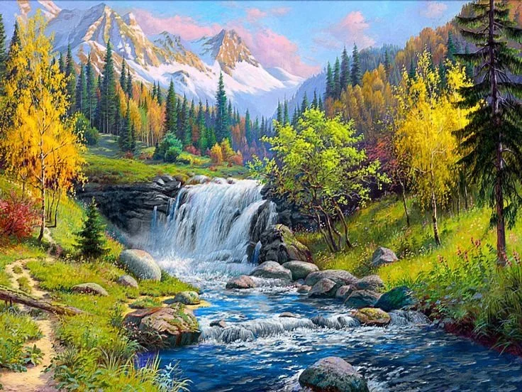 Diamantové malování Norimpex 40x30 cm Horská řeka podél cestičky
