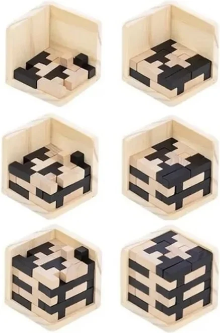 Dřevěný hlavolam KRUZZEL  3D kostka s T bloky