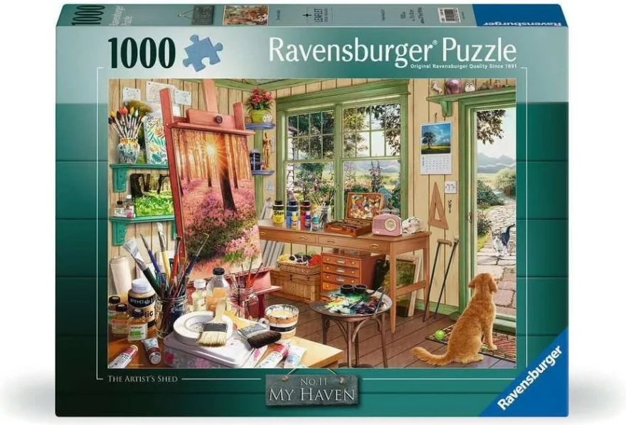 Puzzle Ravensburger 1000 dílků My Haven č. 11 - Umělecký ateliér v zahradě