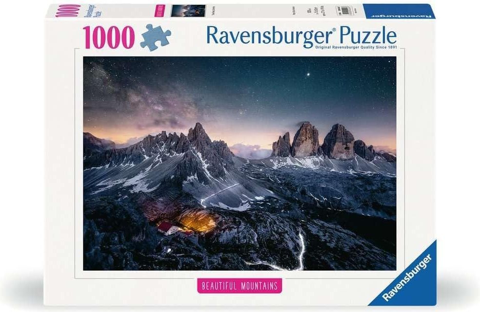 Puzzle Ravensburger 1000 dílků Nádherné hory: Tre Cime di Lavaredo (Tři věže), Dolomity