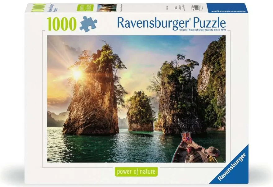 Puzzle Ravensburger 1000 dílků Síla přírody: Tři skály na jezeře Cheow, Thajsko