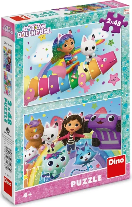 Puzzle pro děti Dino 2x48 dílků Gábinin kouzelný domek: Gábi na duze 2v1