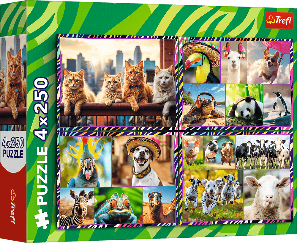 Puzzle Trefl 4x250 dílků Zábavná zvířata 4v1