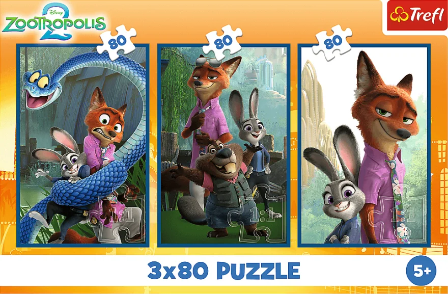 Puzzle pro děti Trefl 3x80 dílků Zootropolis 2: Zvířecí vyšetřování 3v1