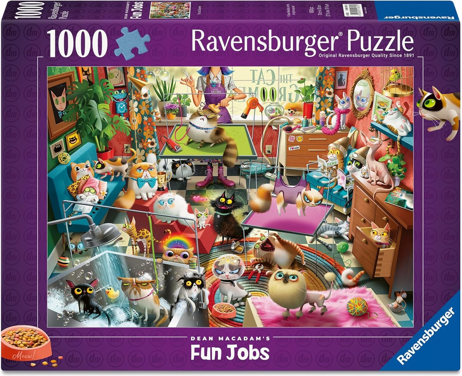 Puzzle Ravensburger 1000 dílků Zábavná zaměstnání: Kočičí kadeřnický salón