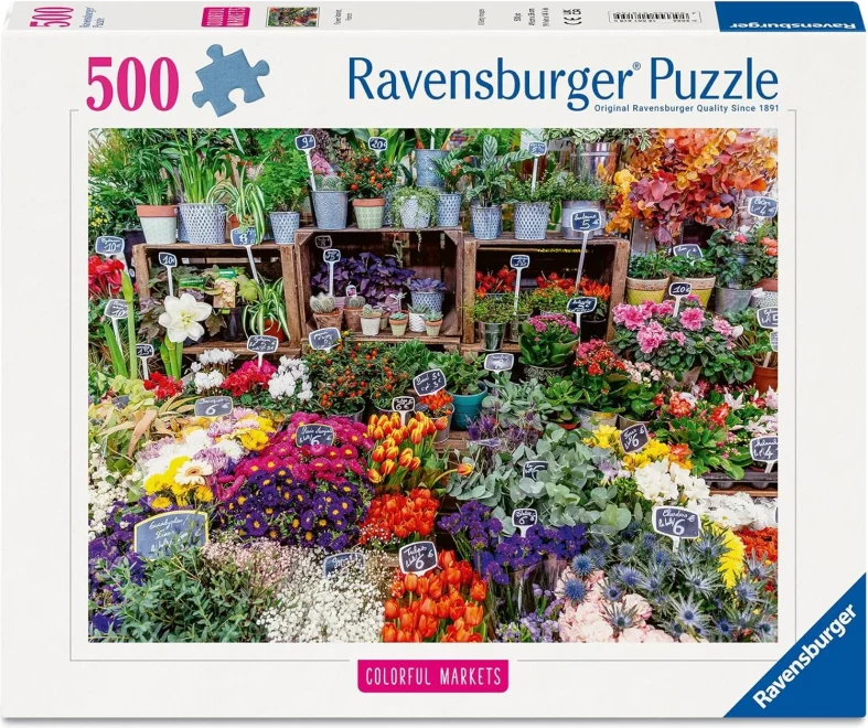 Puzzle Ravensburger 500 dílků Barevná tržiště: Trh s květinami, Francie