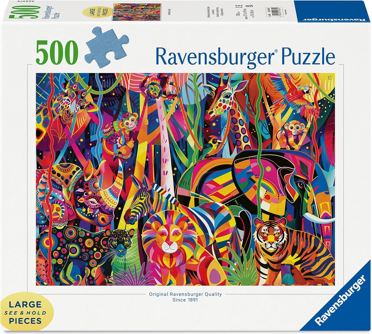 Puzzle Ravensburger 500 větších dílků Barevná zvířecí džungle