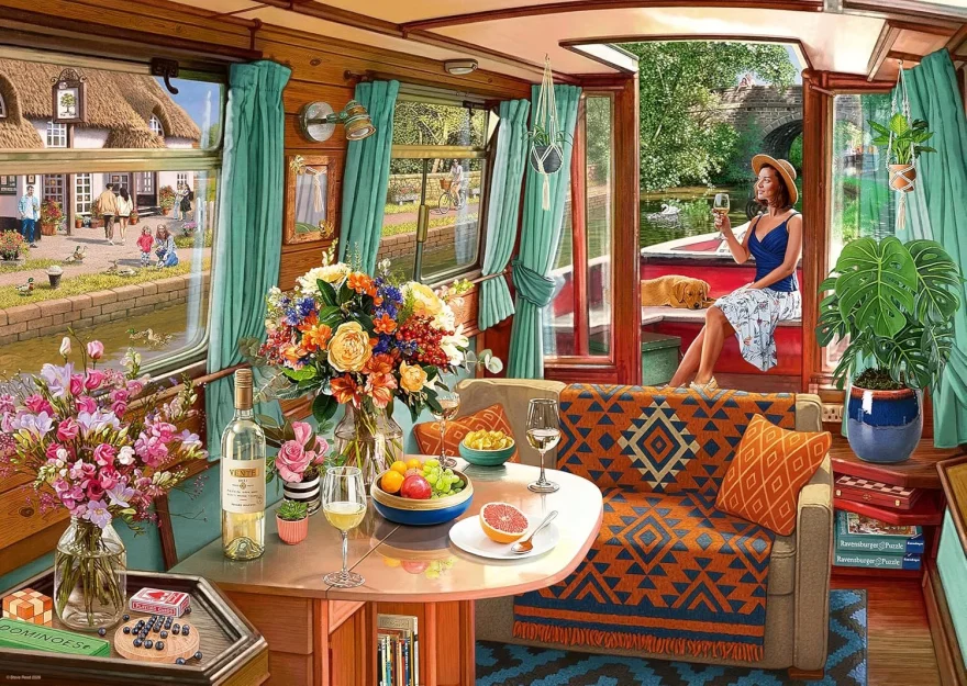 Puzzle Ravensburger 1000 dílků Výhled z okna č.1 - Loď na kanálu