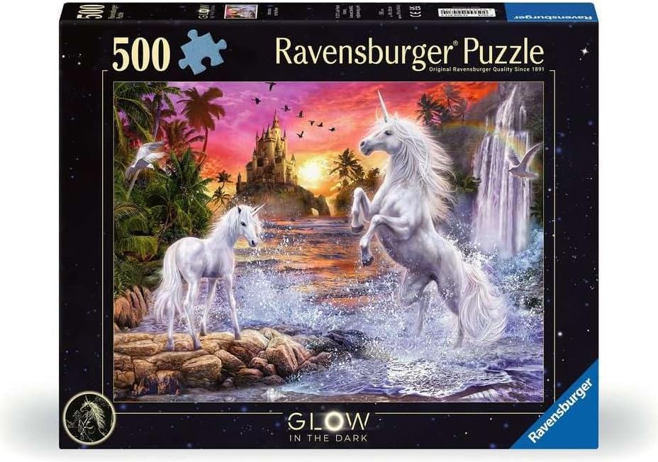 Svítící puzzle Ravensburger 500 dílků Jednorožci v řece