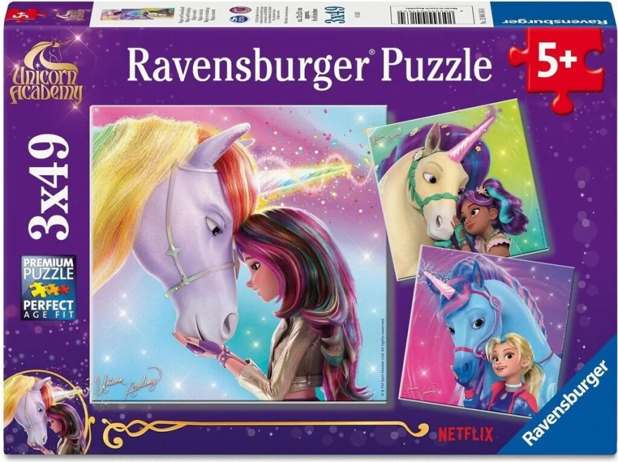Puzzle pro děti Ravensburger 3x49 dílků Jednorožčí akademie