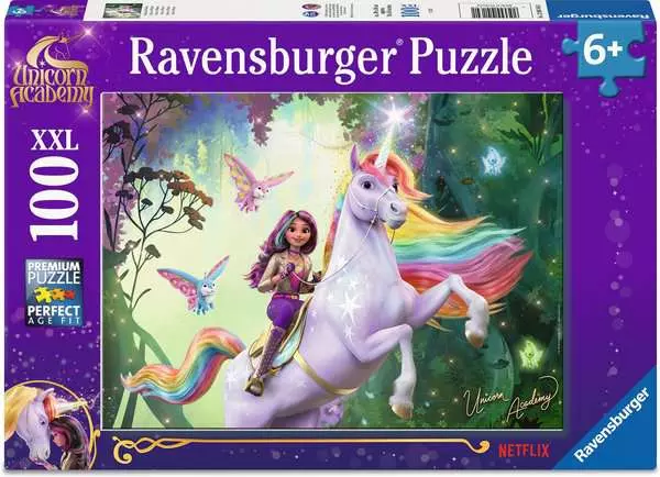 Puzzle pro děti Ravensburger 100 dílků XXL Jednorožčí akademie: Sophia a Wildstar